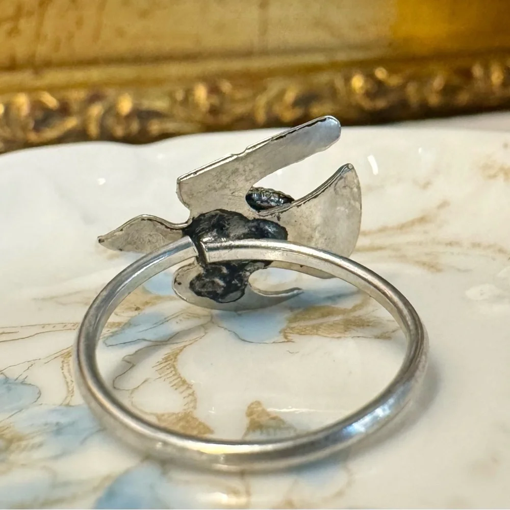 Vintage Sterling Silver Native American Turquoise Bird Ring (5-6)